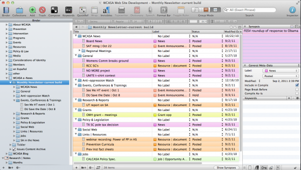 screenshot - Scrivener in outline mode