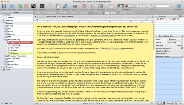 screenshot - scrivener work environment